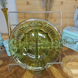 Vintage Indiana Glass Killarney Divided Green Relish Dish MCM
